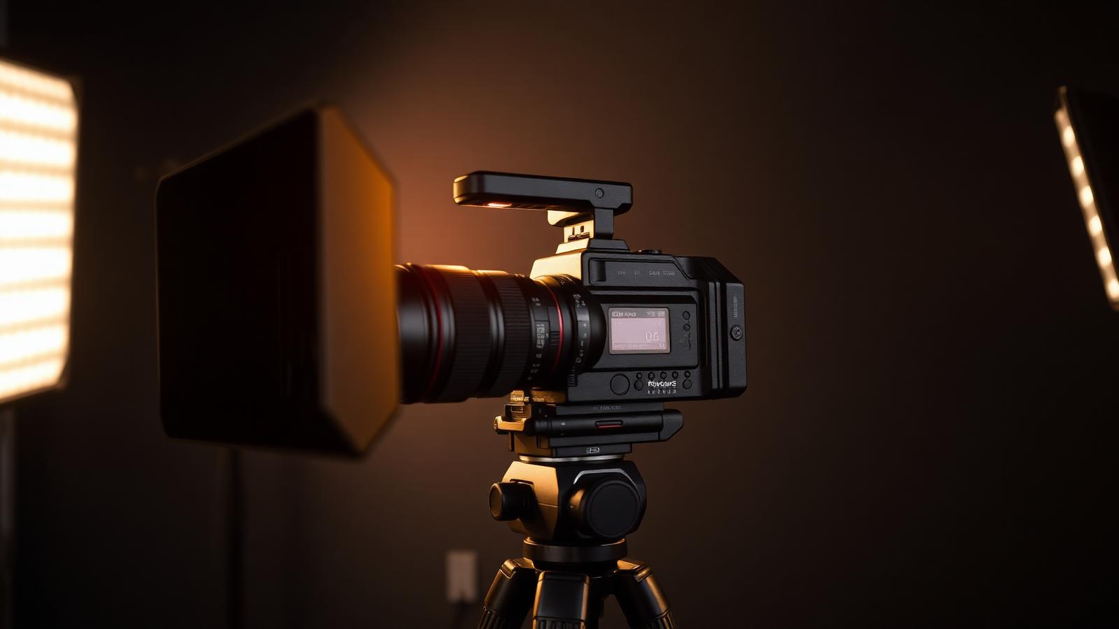 Professional cinema camera with studio lighting